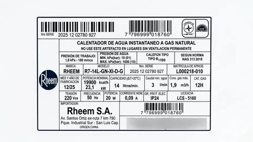 Calefón De Tiro Forzado Rheem R7-14l-gn-xi-d-g De 14l Gris Gn