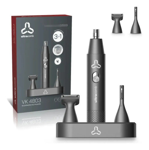 Recortadora Afeitar Cejas Barba Vk-4803 Ultracomb  3 En 1 Acero