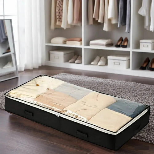 Organizador De Tela Multiuso Bajo Cama Con Visor Y Cierre Negro