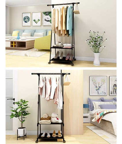 Perchero Pie Con Ruedas 2 Estantes Organizador Blanco 160x55 Blanco