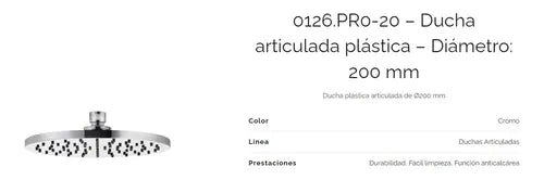 Griferia Ducha Articulada Fv 0126.pr0-20-cr De 200mm Cromo