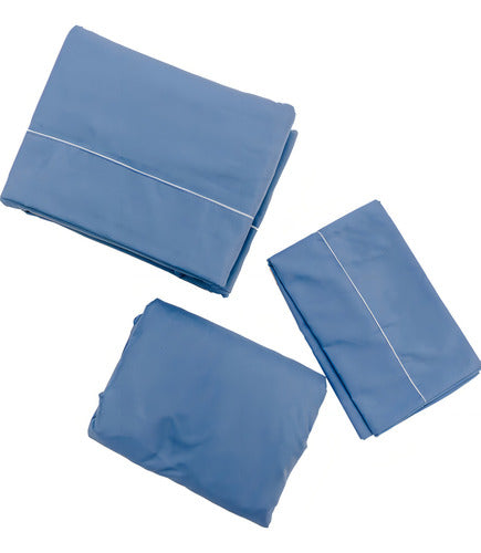 Juego Sábanas King Size Azul Microfibra Fp Home 2 Fundas Liso