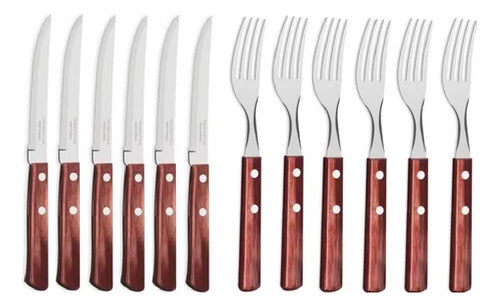 Juego De 12 Cubiertos Tramontina Churrasco Madera Acero - Marrón