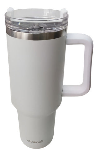 Vaso Térmico Acero Inox Vivendi Blanco De 1200 Ml C/sorbete Lisa