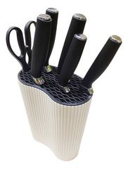 Set Juego 5 Cuchillos Tijera Soporte Blanco Cocina Chef Cts Blanco