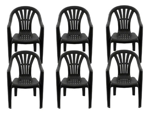 6 Sillas Plasticas Apilables H:100k Interiores Exteriores Tm Negro Lisa
