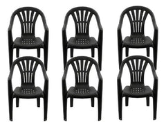 6 Sillas Plasticas Apilables H:100k Interiores Exteriores Tm Negro Lisa