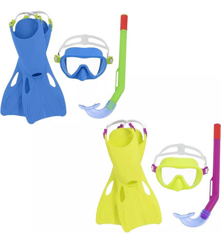 Set De Buceo Snorkel Aletas Niños +3a Bestway 25039 Amarillo Amarillo