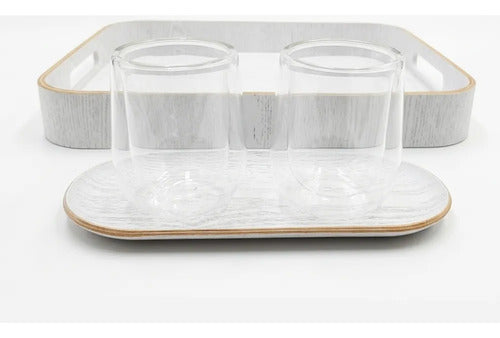 Set Carol De 2 Vasos De Vidrio Doble Pared + 2 Bandejas Blanco