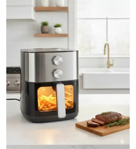Freidora De Aire Atma Fr256maip Con Visor 6l Inox 1750w Negro