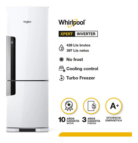 Heladera Whirlpool Wre44bb Inverter Bottom Mount Blanca 397l Blanco