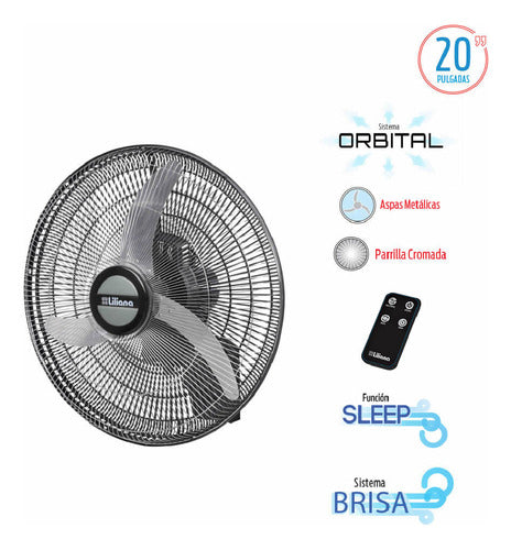 Ventilador De Pared Liliana Vwc2016 90w Control Remoto Cuota 50.8 Cm Negro Plateado Metal 3