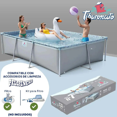 Pileta De Lona Tiburoncito N7 300x200x70cm Cap 4200l Gris Lisa