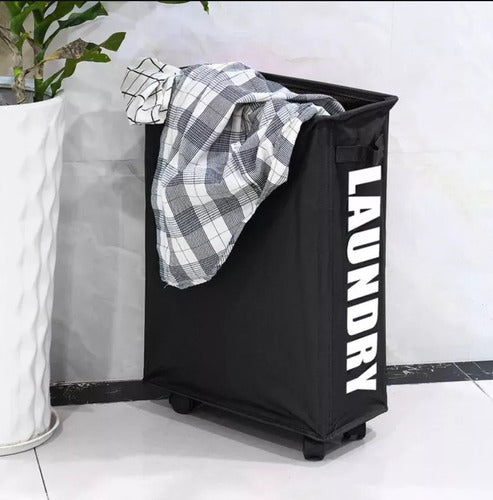 Cesto De Ropa Sucia Con Ruedas Plegable Compacto Rectángular Negro