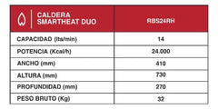 Caldera Rheem Dual Tiro Forzado Smartheat 24 Kcal Gn Blanco