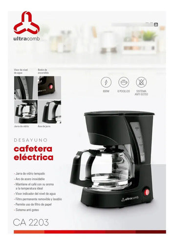 Cafetera Ultracomb Ca-2203 Filtro Permanente Antigoteo Negro