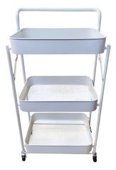 Carro Organizador Metal Blanco Plegable 3 Estantes Ruedas Cs Blanco