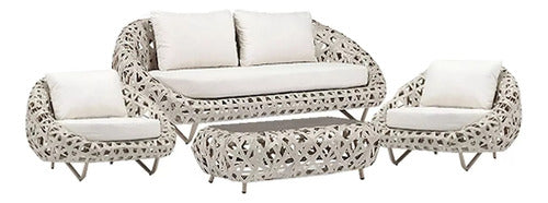 Juego De Sillones Mesita Living Jardin Exterior Ratan Curl Gris Curl