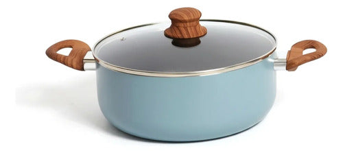 Set Bateria Cocina 7 Pz Carol Antiadherente Cacerola Sarten Azulino