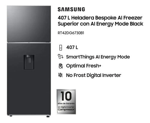 Heladera Samsung Rt42 Inverter 407 L Black Dispenser Black Doi