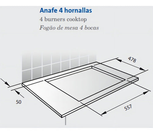 Anafe Con Alimentación A Gas Ormay Tecno Ix Plateado 4 Hornallas Acero