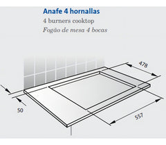 Anafe Con Alimentación A Gas Ormay Tecno Ix Plateado 4 Hornallas Acero