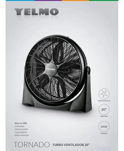 Ventilador Turbo Yelmo Tornado 20 Pulgadas 100w 3 Velocidades Negro 20 Cm 50 Hz Plástico Abs 5