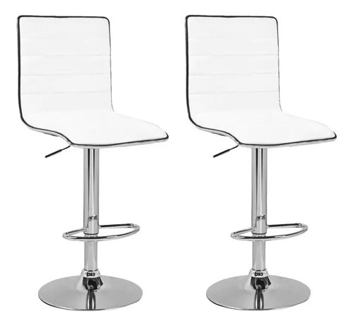 Pack De 2 Banquetas Giratorias Y Altura Ajustable Con Respaldo De Ecocuero Blanco Para Barra O Cocina Vivendi
