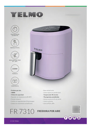 Freidora De Aire Yelmo Fr7310 5lts Pantalla Tactil 1400w Lila