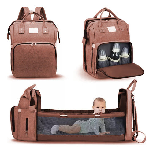 Mochila Maternal Multifunción Cuna Cambiador Para Bebe Rosa Rosa Liso