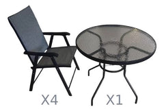 Combo 4 Sillas Plegable Jardin Ratan 1 Mesa 80cm Vidrio Caño Negro Lisa