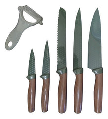 Juego De Cuchillos 6 Piezas Chef Pan Rallador Acero Inox Tm Verde Musgo
