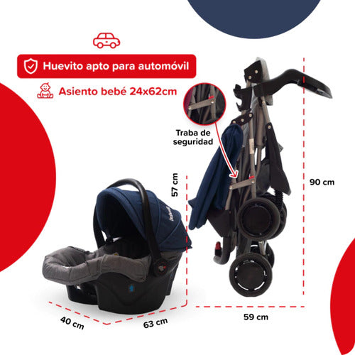 Cochecito Con Huevito Travel System Eos Bebesit 1337ts Color Azul Oscuro Chasis Negro