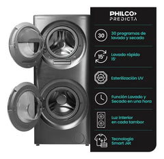 Torre De Lavado Inverter Lavasecarropas Philco Carga Frontal 15kg/7kg Dark Gray