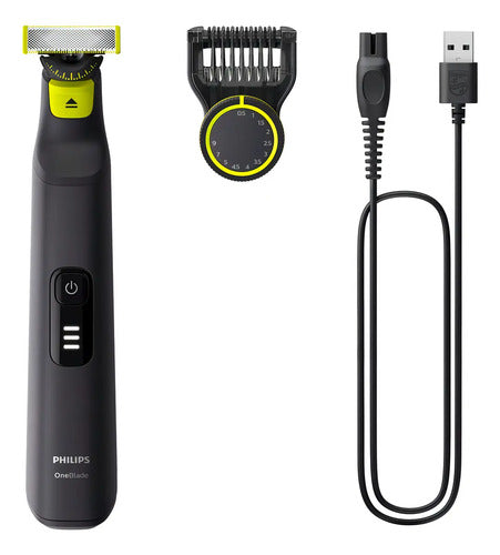 Afeitadora Philips Oneblade Pro Qp6532/10 - Peine Ajustable Con 12 Longitudes, 90 Min De Uso Continuo Y 100% A Prueba De Agua Negro