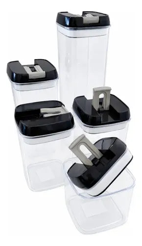 Set X 5 Contenedores Herméticos Apilables Plasticos Vivendi Negro