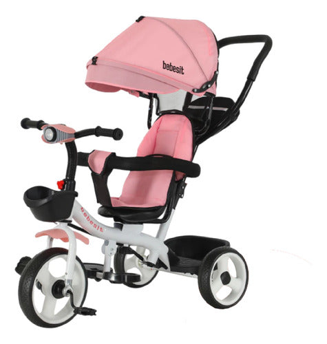 Triciclo Con Manija Barra De Empuje Bebesit Sl-1870-v1p 360° Rosa Claro