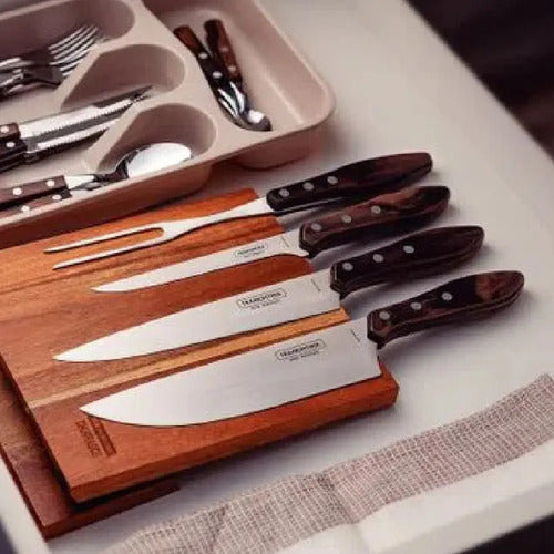 Juego Para Asado 5 Piezas Tramontina Polywood Churrasco Cts Color Marrón Claro