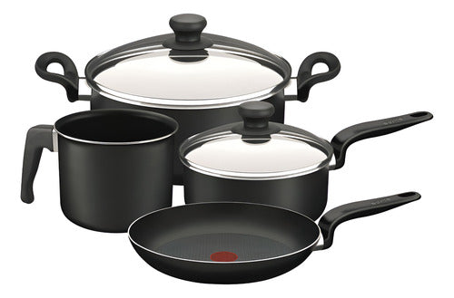 Set 6 Piezas Cacerolas Tefal Pratika Antiadherente Negro