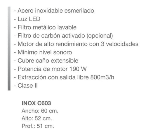 Campana De Pared Ormay C603 Acero Inox 60 Cm De Ancho