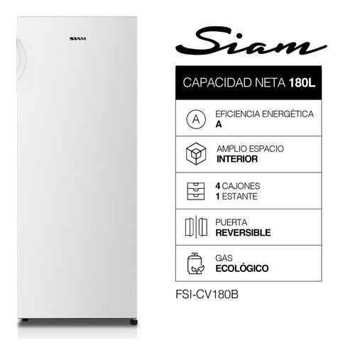 Freezer Cíclico Vertical Siam Fsi-cv180b De 166lts Blanco