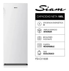 Freezer Cíclico Vertical Siam Fsi-cv180b 166 Lts Color Blanco