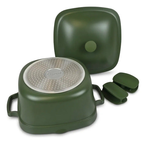 Set Carol Cacerola Antiadherente 20cm Y 12 Utensillos Negro Verde Musgo