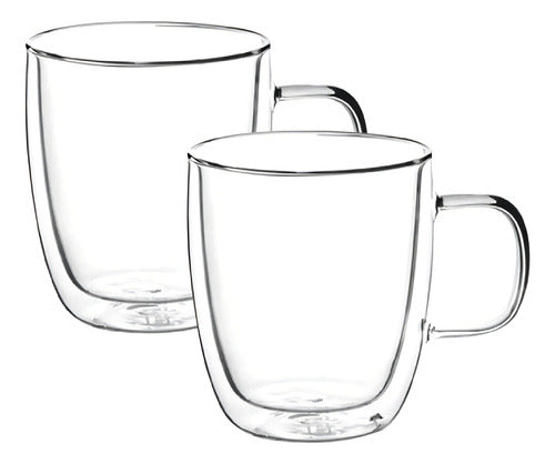 Taza Vidrio Café Doble Pared Con Asa 2 Unidades Carol 350cc Vidrio Doble Asa