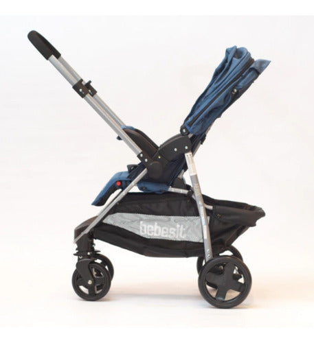 Cochecito De Paseo Bebesit 1390d Azul Manillar Rebatible Cts - Azul - Plateado
