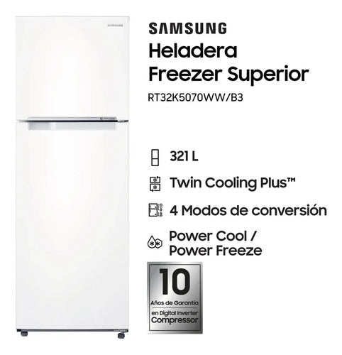 Heladera Samsung Freezer No Frost Flex Inverter 321 L White Color Snow White