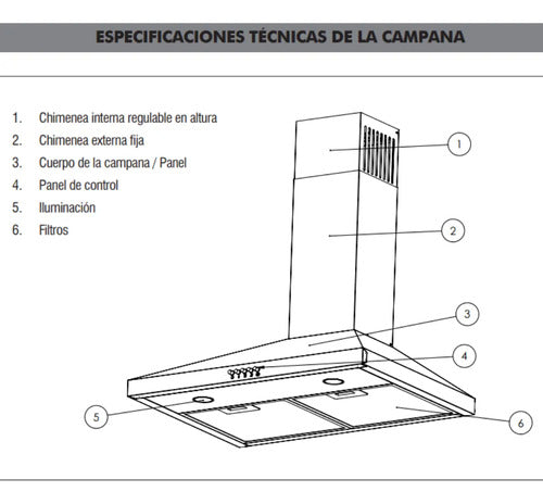 Campana De Pared Trapezoidal Recta Longvie Ctr260x 60cm Inox Gris