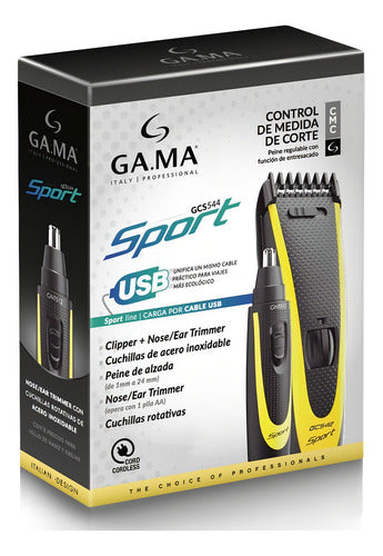Maquina Corta Pelo Usb Gama Gcs544 Sport + Trimer Nariz Oido Color Negro Y Amarillo