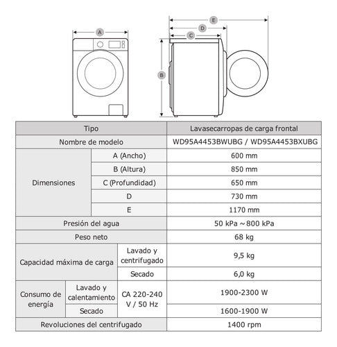 Lavasecarropas Samsung 9,5kg Con Ecobubble Wd4000t Blanco