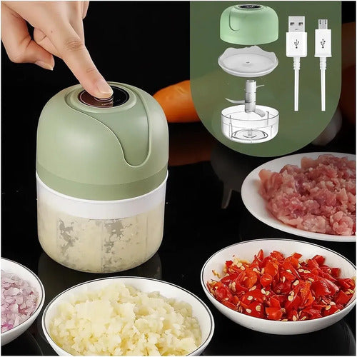 Picador Ajo Cebolla Verduras Portatil Recargable Usb 250ml Verde Musgo